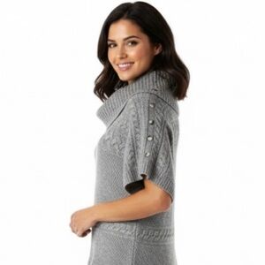 WHBM Sweater Gray Cowl Neck Cableknit S Lunch Brunch Chic Cozy Preppy Office